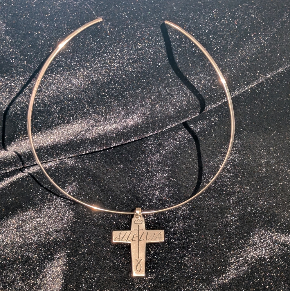 Rare retired James Avery "Alleluia" cross pendant with cuff choker necklace